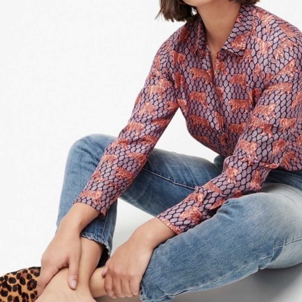 J. Crew | Collection Silk Button-Down in Roaming Tigers